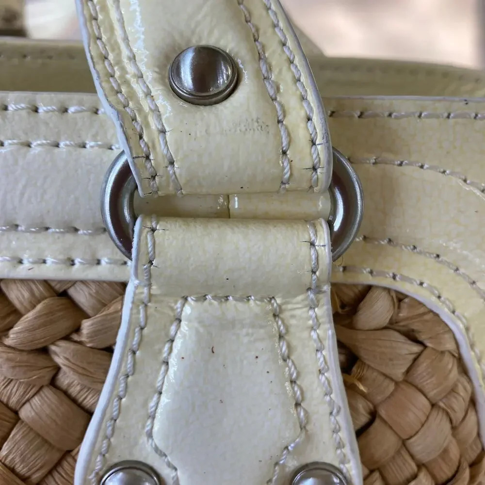 Michael Kors, brown basket weave, patten leather trim